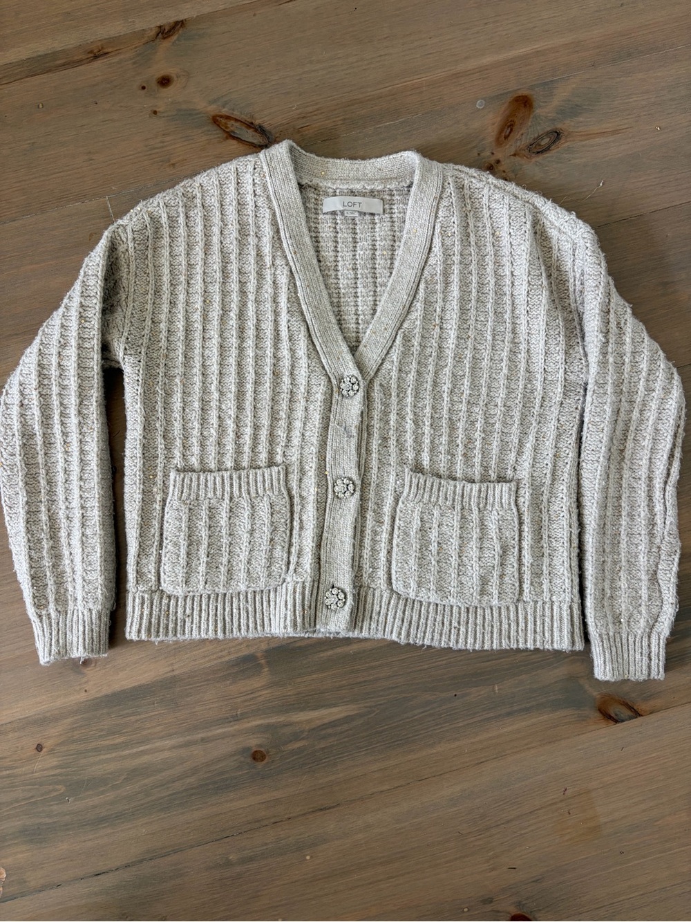 LOFT Jeweled Button Metallic Sequin Knit Cardigan Sweater Small